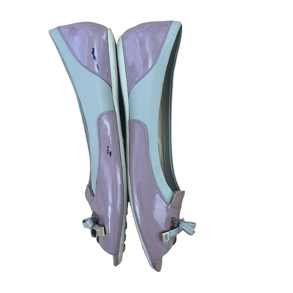 TOD’S Patent Leather Lavender & Gray Peep Toe Flats w/ Bow Sz 38 US 7/7.5 luxury - Picture 9 of 12